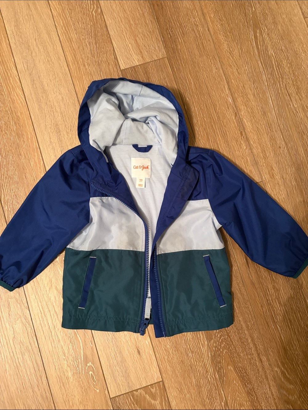 Cat & Jack Navy, Light Blue & Teal Colorblock Hooded Raincoat